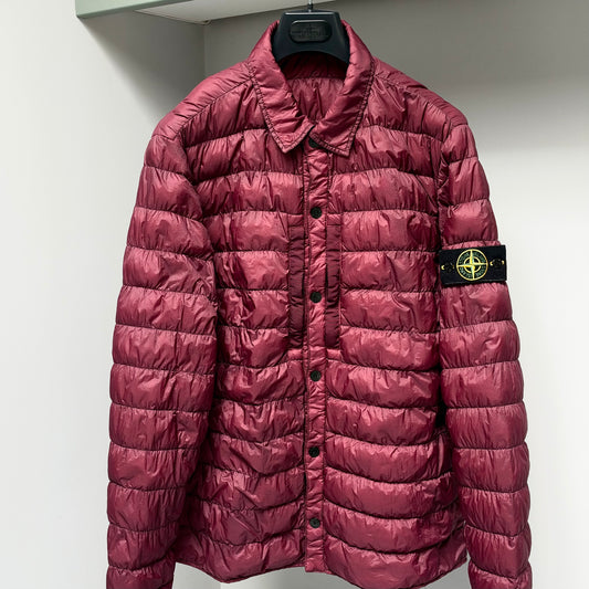 Stone Island Red Garment Dyed Micro Yarn Down Button Up Jacket - Large
