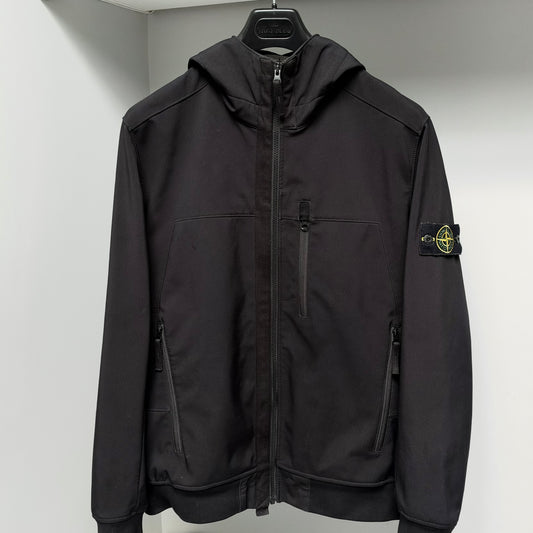 Stone Island Black Soft Shell-R Full Zip Jacket - XL