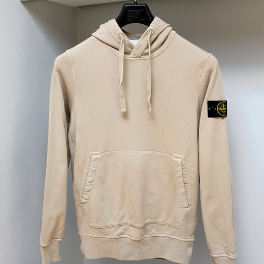 Stone Island Beige Organic Cotton Fleece Pullover Hoodie - Small