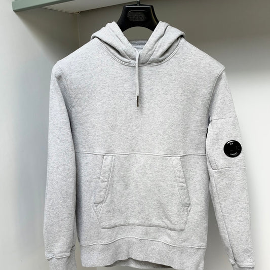 CP Company Grey Diagonal Raised Fleece Pullover Lens Hoodie - Small