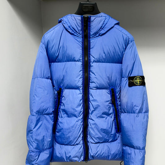 Stone Island Blue Garment Dyed Crinkle Reps NY Down Full Zip Jacket - Medium