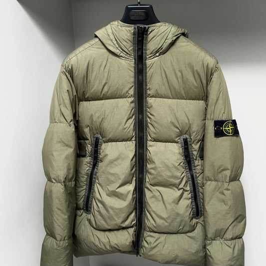 Stone Island Green Garment Dyed Crinkle Reps NY Down Full Zip Jacket - Large
