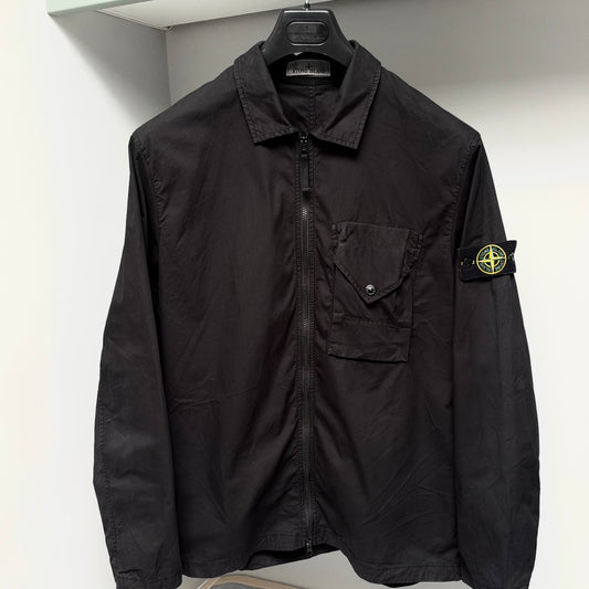 Stone Island Black Supima Cotton Twill Stretch Full Zip Overshirt - XXL