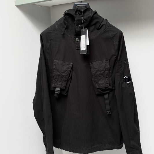 CP Company Black Cotton Quarter Button Up Lens Smock Overshirt - Small